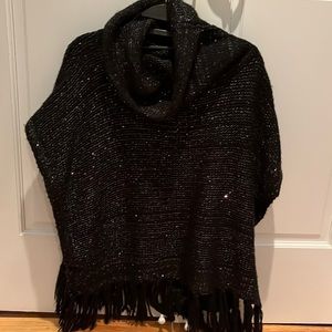 Nine West Fringed Sparkle Poncho Sweater